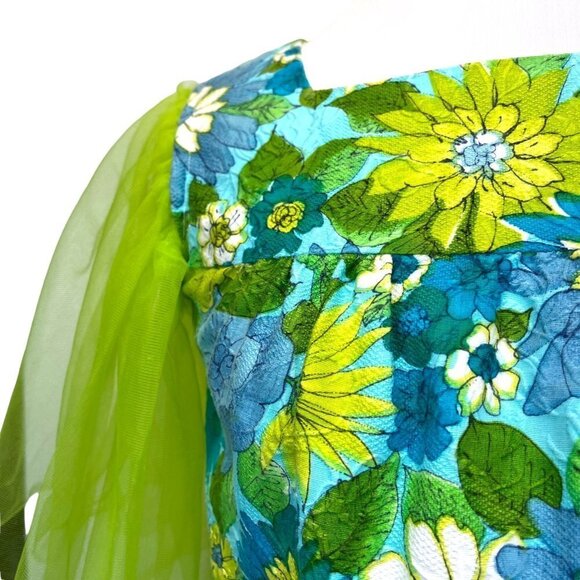 Vintage 60s 70s Mod Maxi Dress Empire Waist Tulle Net Sleeves Hand Made SMALL - Picture 9 of 13